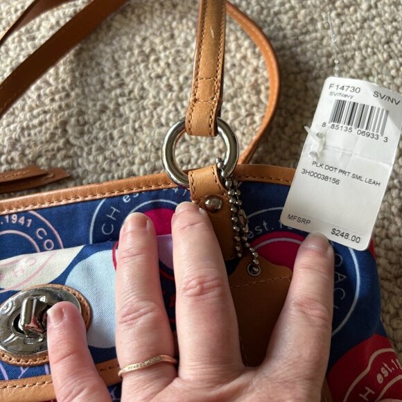 NWT Coach Polka Dot Small Leah Purse - Red, White, Blue Signature Handbag - Picture 10 of 11